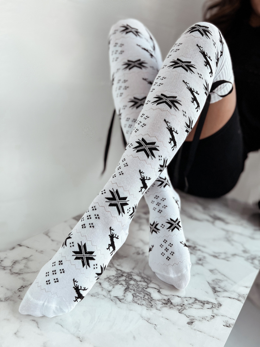 Zakolanówki Damskie Świąteczne ze Wstążką