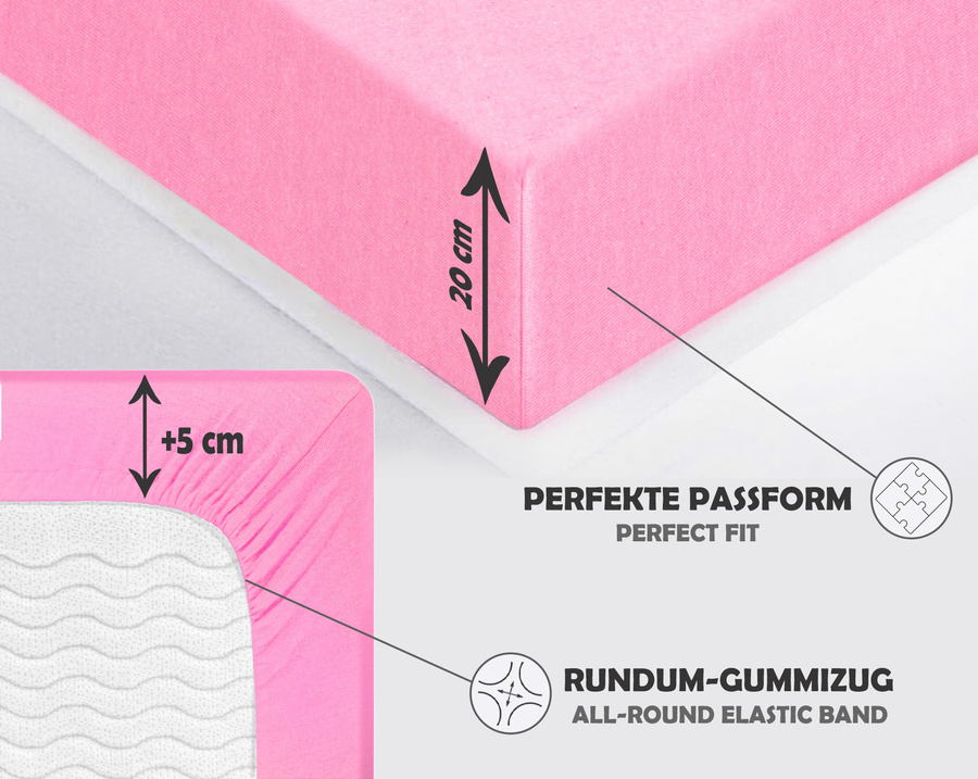 Różowe elastyczne prześcieradło z gumką 80% bawełna Jersey Sesto Senso – komfort snu