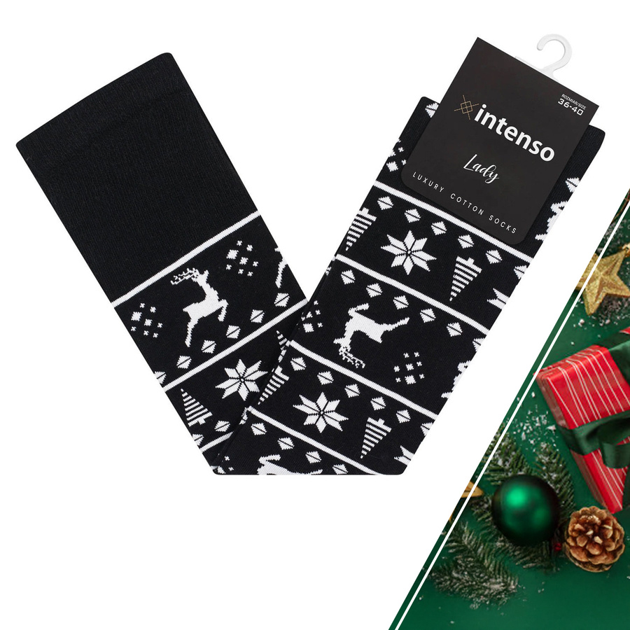 bawełniane ZAKOLANÓWKI damskie świąteczne Intenso