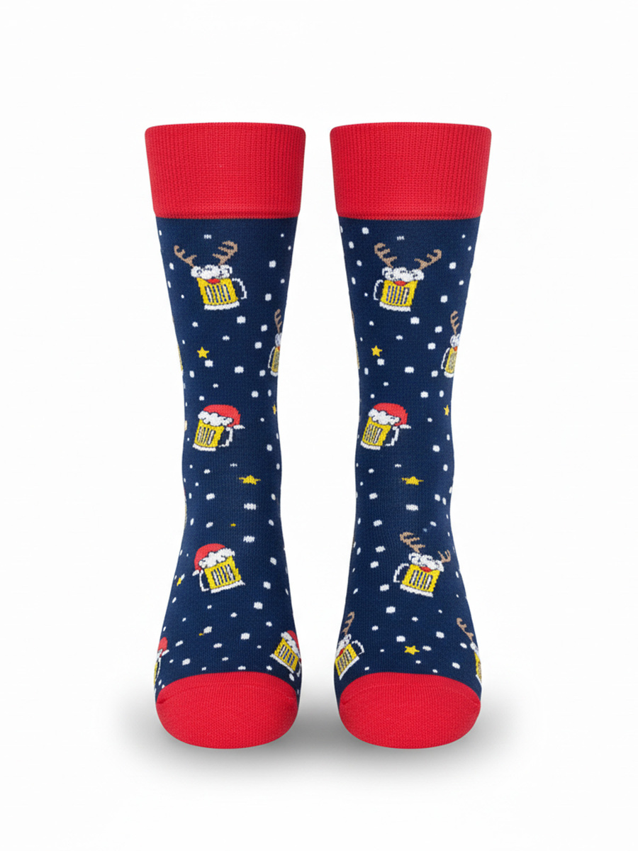 Czerwone bawełniane skarpety męskie 75% świąteczne 1290 Milena – codzienna wygoda