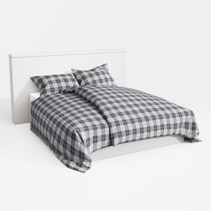 POŚCIEL BAWEŁNA KRATA SZARA