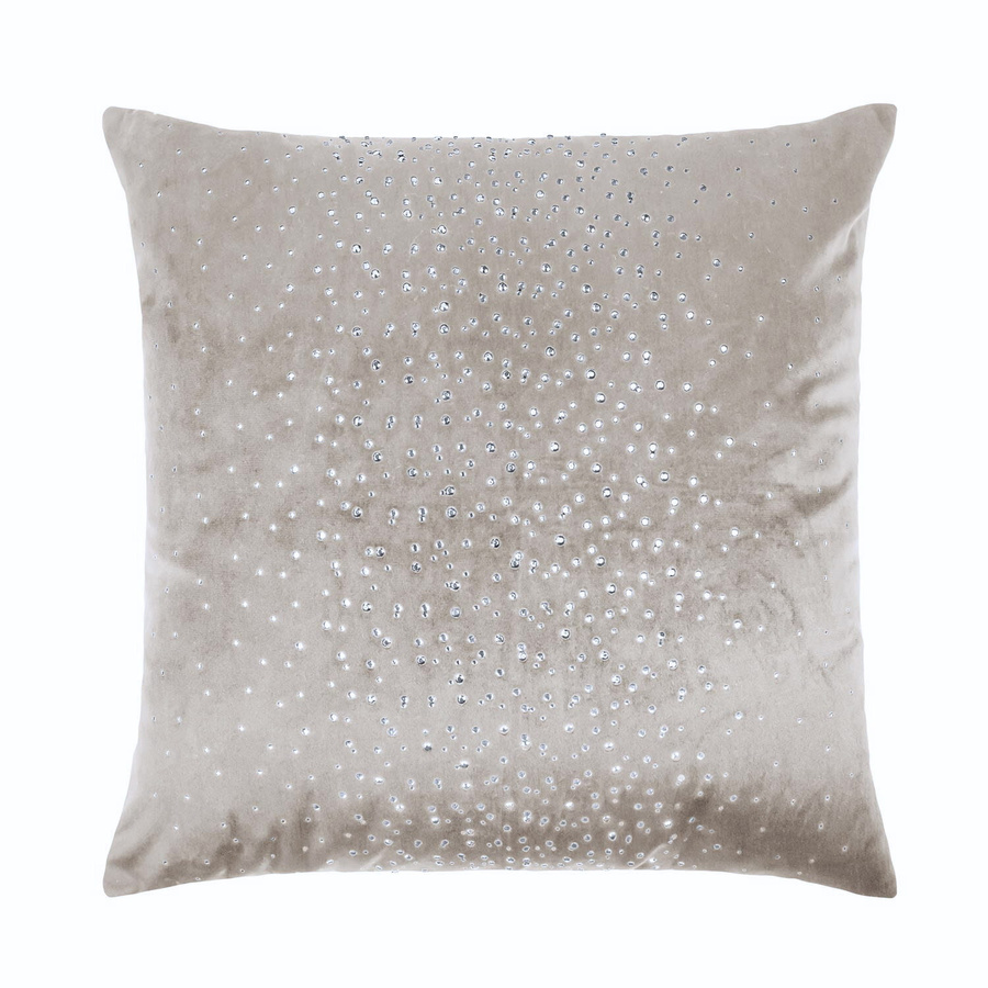 Beżowa welurowa poszewka dekoracyjna 40x40 z kryształkami Spod Igły i Nitki – elegancja wnętrza