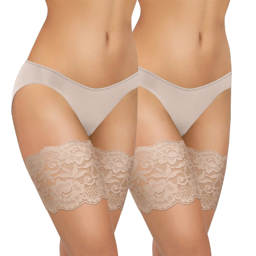Beżowe samonośne opaski na uda damskie koronkowe 2-pak Sesto Senso – zapobieganie otarciom