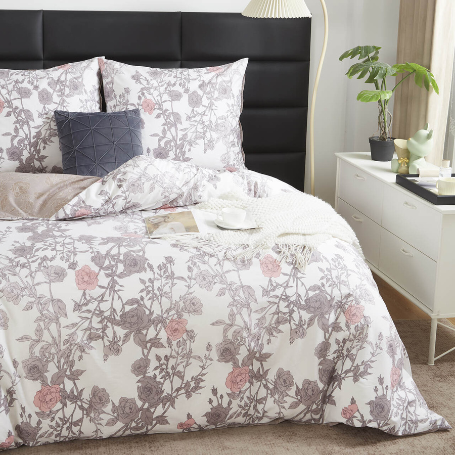 Kwiatowa, Niegniotąca Pościel Satynowa 100% bawełna satynowa S085 Spod Igły i Nitki – komfort snu