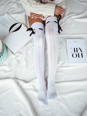 Zakolanówki bawełniane ażurowe warkocz ze wstążką