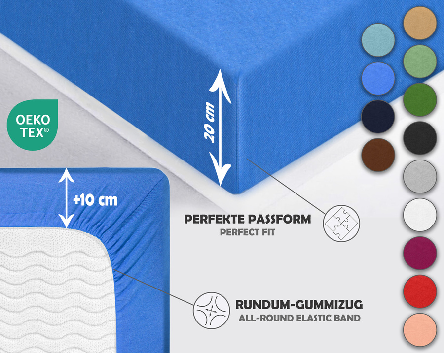 Niebieskie elastyczne prześcieradło z gumką 80% bawełna Jersey Sesto Senso – komfort snu