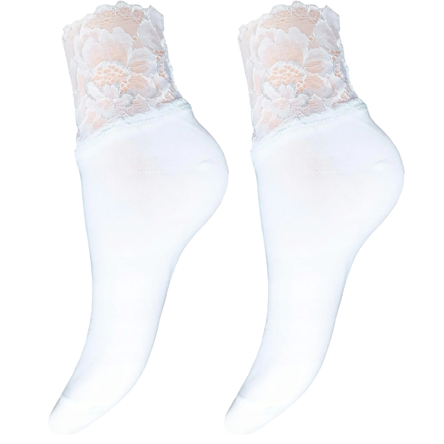 Skarpetki damskie z szeroką koronką 1061