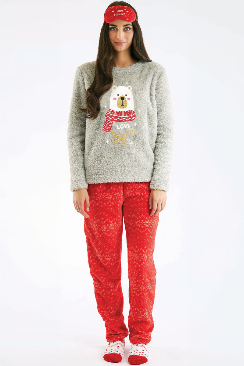 BUNAD Zestaw Prezentowy - Piżama Polarowa, Skarpety, Opaska na Oczy, szary