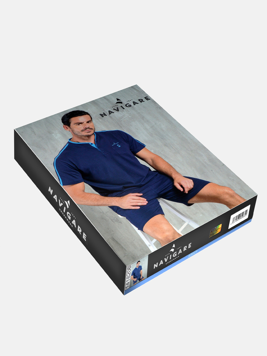 Piżama Męska na Krótki Rękaw Art. 141820 Granatowa Navigare