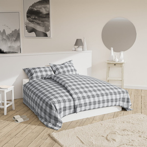 POŚCIEL BAWEŁNA KRATA SZARA