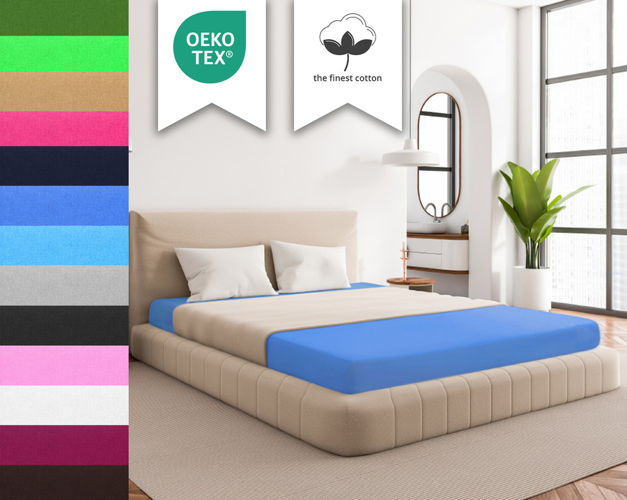 Niebieskie elastyczne prześcieradło z gumką 80% bawełna Jersey Sesto Senso – komfort snu