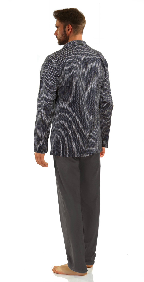Grafitowa rozpinana piżama męska długa 100% bawełna 2636/02 Sesto Senso – całoroczny komfort
