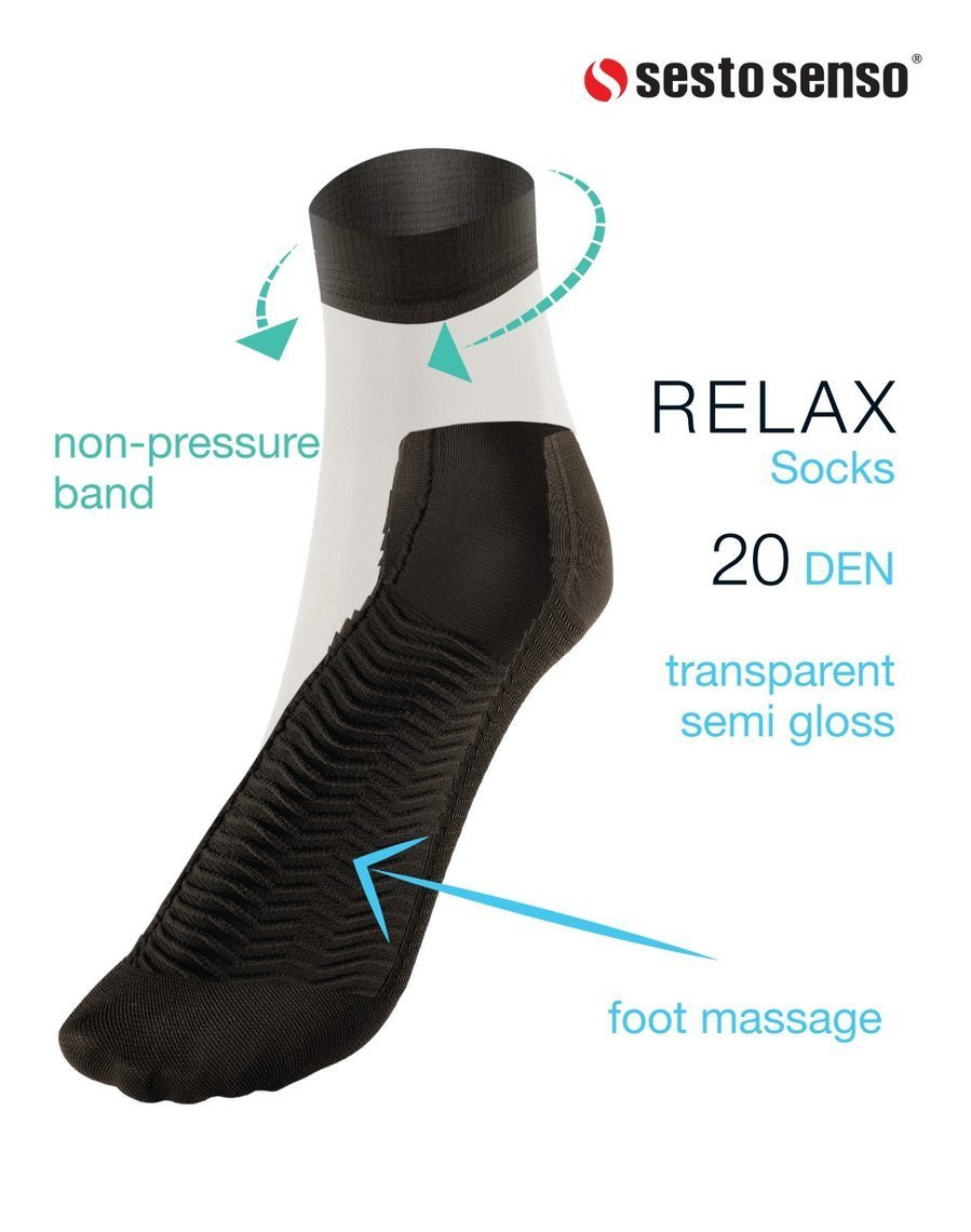 Nieuciskające skarpety damskie 20 Den z masażem Relax Sesto Senso – ulga dla nóg