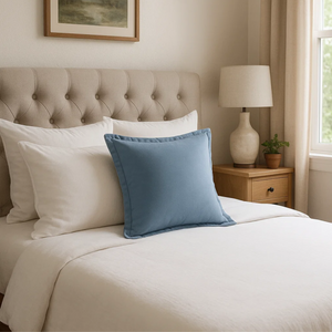 Niebieska welurowa poszewka dekoracyjna 40x40 z plisą Spod Igły i Nitki – elegancja wnętrza.