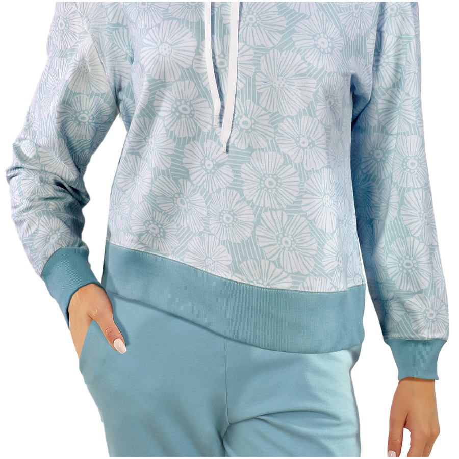 Niebieska ciepła bluza damska 95% bawełna z kapturem Sesto Senso – komfort termiczny