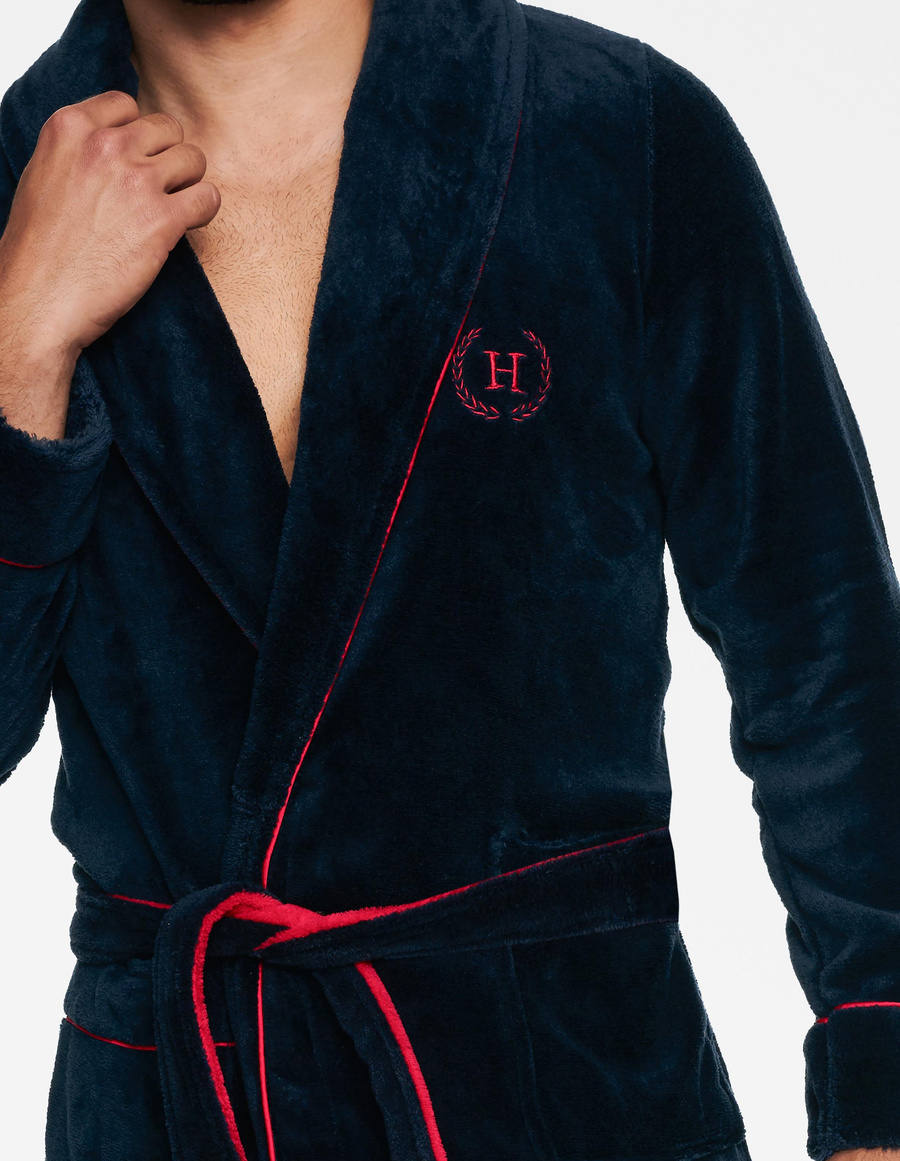 Szlafrok męski 36375 dark blue z kapturem