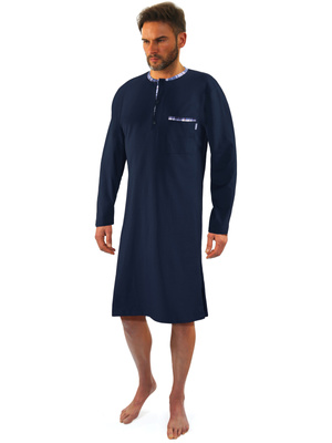 Granatowa koszula nocna męska ze szlafmycą 100% bawełna Sesto Senso – całoroczny komfort
