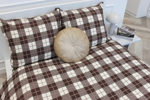 Beżowa kraciasta pościel damska 160x200 bawełna Spod Igły i Nitki – komfortowy sen