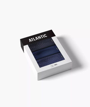 Granatowe klasyczne bokserki męskie 3-pak z miękką gumą Atlantic – wygoda i swoboda ruchów.