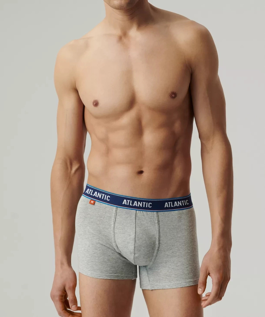 Niebieskie sportowe bokserki męskie 95% bawełna trzypak Atlantic – idealne dopasowanie