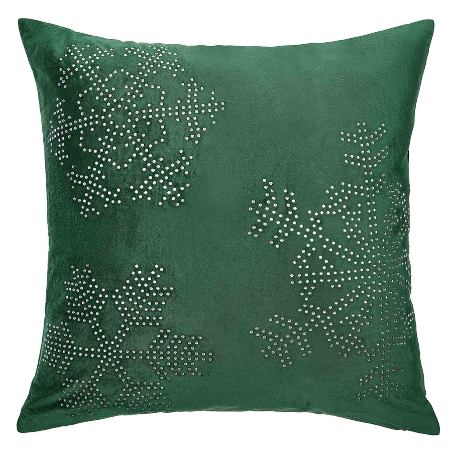 Zielona efektowna poszewka dekoracyjna 100% poliester Śnieżka Spod Igły i Nitki – świąteczny klimat.