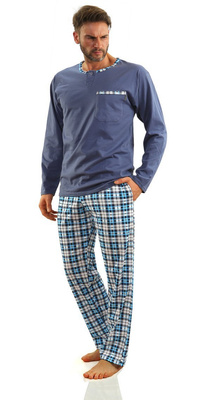 Jeans klasyczna piżama męska długa 100% bawełna Jasiek Sesto Senso – całoroczny komfort