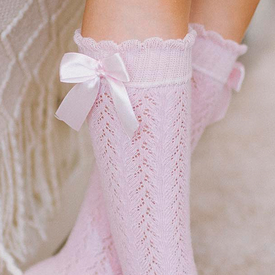 Podkolanówki Dziecięce Ażurowe z Kokardką 1382