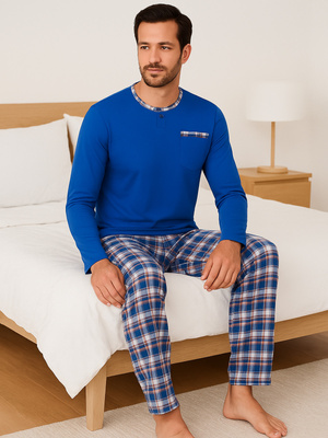 Piżama Męska Długi Rękaw 100% Bawełna