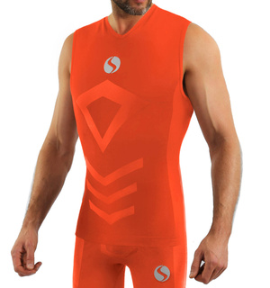 Pomarańczowa bezszwowa koszulka termoaktywna męska bez rękawów CL38 Sesto Senso – komfort treningu