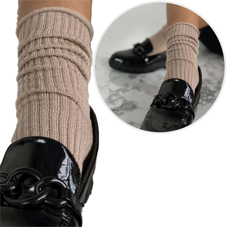 Skarpetki bezuciskowe w prążek z lurexem