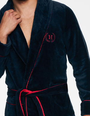 Szlafrok męski 36375 dark blue z kapturem