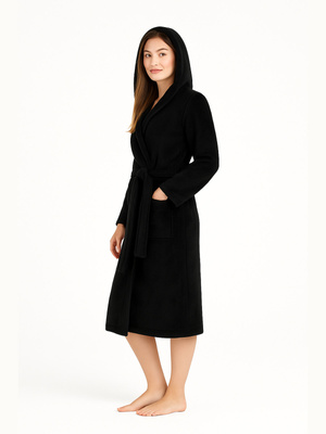 Czarny miękki szlafrok damski z kapturem Paulo Sestimi – idealny do sauny i spa