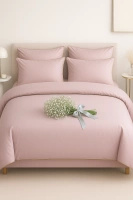 Pościel z Satyny Bawełnianej Queen Premium z Elegancką Złotą Lamówką Pudrowa