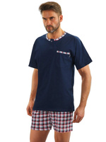 Granatowa bawełniana piżama męska krótka 100% bawełna Jasiek Sesto Senso – komfort i styl snu