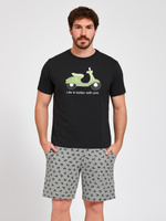 KENNY Krótka Piżama Męska Ze Skuterem, czarna