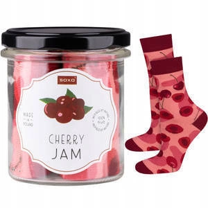 Skarpetki damskie różowe SOXO GOOD STUFF zabawny cherry jam w słoiku 