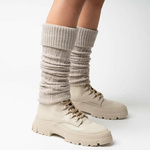 Beżowe getry wełniane damskie wygodne ocieplacze Warkocz Steven - idealne na sezon jesienno-zimowy