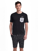 GIANNY Krótka Piżama Męska z Nadrukiem, czarna